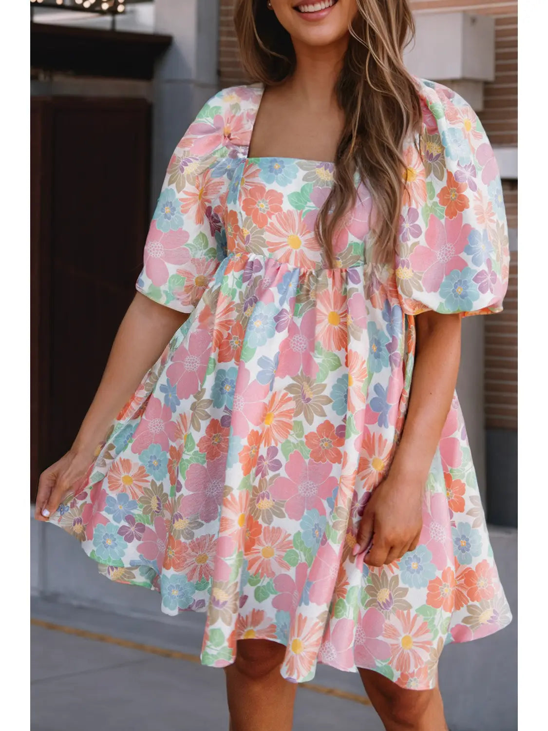 Floral Puff Sleeve Babydoll Dress