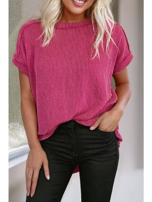 Textured Knit Round Neck Shirt